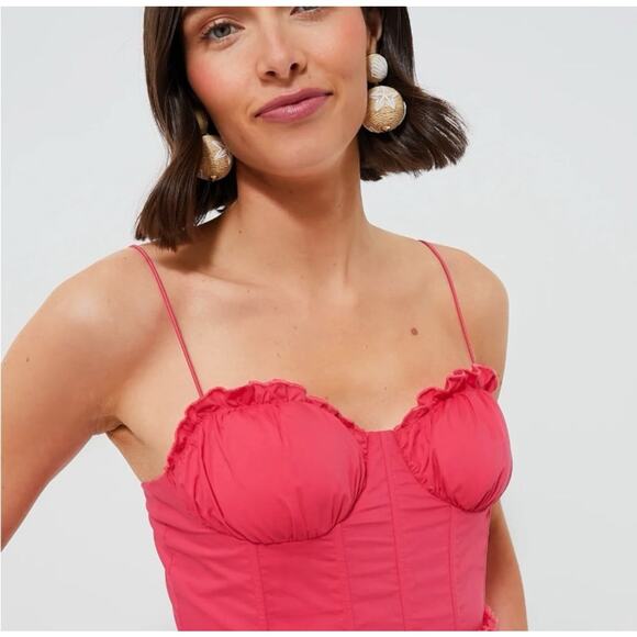 NWT Hyacinth House Watermelon Dylan Bustier Peplum Ruffle Crop Top Pink Medium - Picture 1 of 8